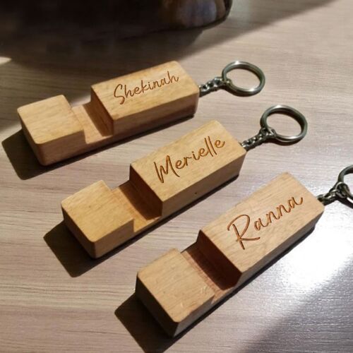 Engrave Wooden Phone Stand Keychain Thumbnail